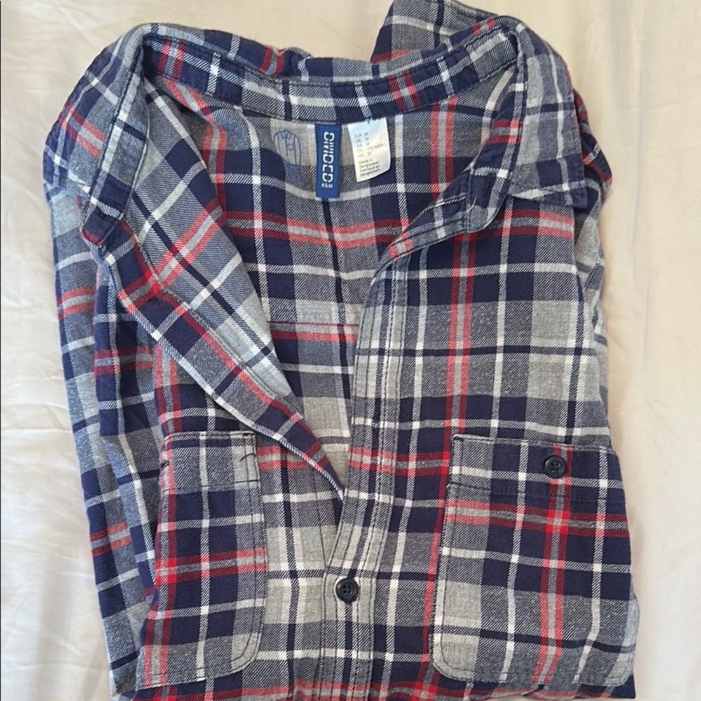 Divided Blue and Red Plaid Casual Button Down Shirt